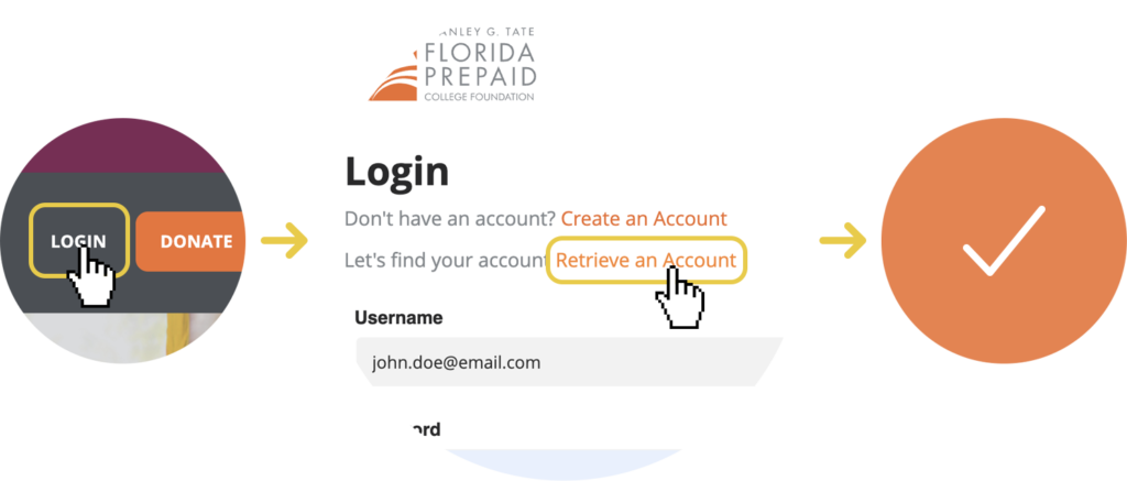Example of login to account retrieval